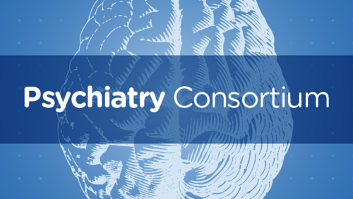 Psychiatry Consortium written with image of a brain