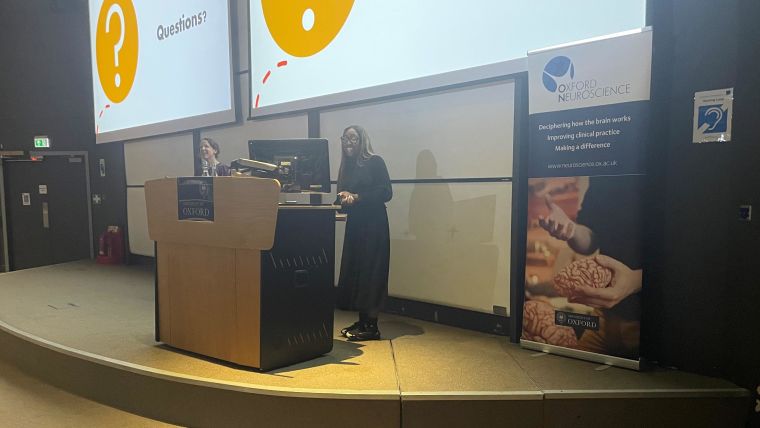 Briana Applewhite speaking at the Oxford Neuroscience Symposium