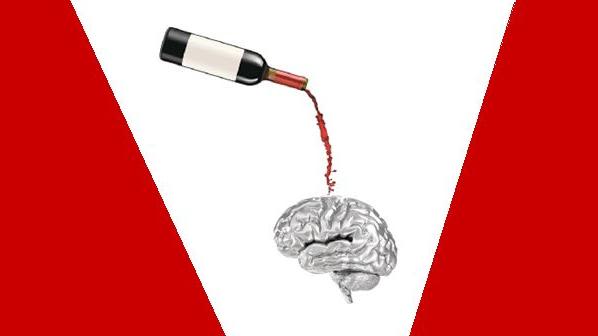 Wine bottle being poured over a brain