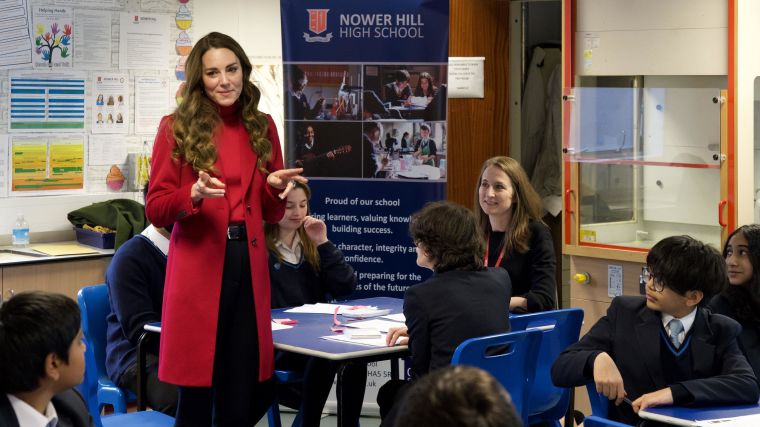 HRH the Duchess of Cambridge on a school visit to talk about SEEN. Dr Louise Dalton in the background.
