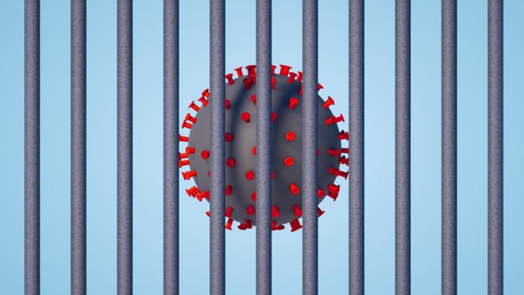 3d rendering of coronavirus in prison