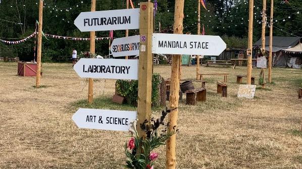 A sign showing people which way to go to Glastonbury